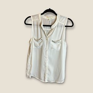Monteau White Tank Top Studded Blouse Medium